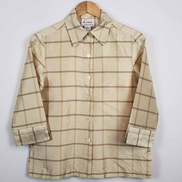Linea Tops - Linea Womens 3/4 Sleeve Button Front Silk Blouse